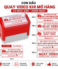 Con Dấu QUAY VIDEO KHI MỞ HÀNG T414 22x58mm – Dấu Nhắc Khách Quay Video Mở Hàng – Có Sẵn Mực – Theo Yêu Cầu
