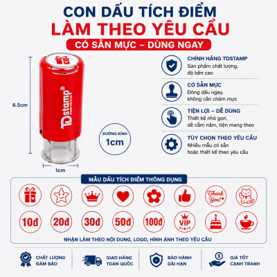Con Dấu Tích Điểm Tròn 1cm T12 TDstamp – Dấu Tích Điểm Theo Yêu Cầu – Có Sẵn Mực – Dùng Cho Tích Điểm Khách Hàng